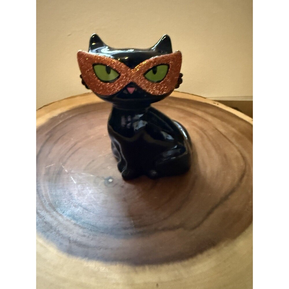 Halloween Black Cat Candle Holder Glitter Mask Bath & Body Works Retired